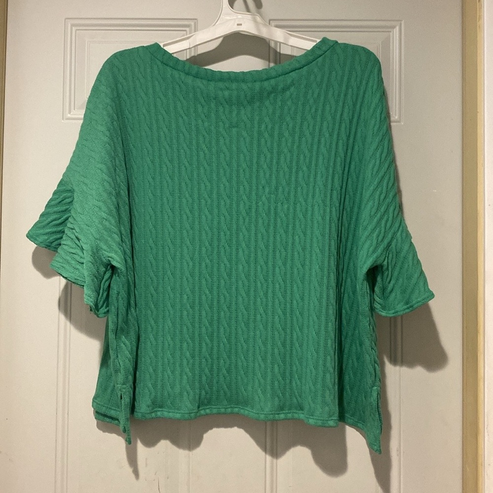 Jade by Jane Kelly Green Ruffled Sleeves Top Size 1X - Picture 2 of 4